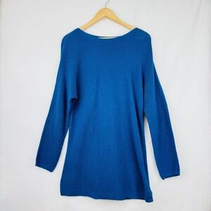 J. Jill Womens Ribbed Long Sleeve Top Size‎ M Blue Tunic Sweater Boat Neck Lagom